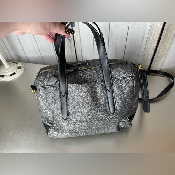 Fossil Sydney Gunmetal & Black Glitter Satchel Crossbody Shoulder Bag - Picture 3 of 8